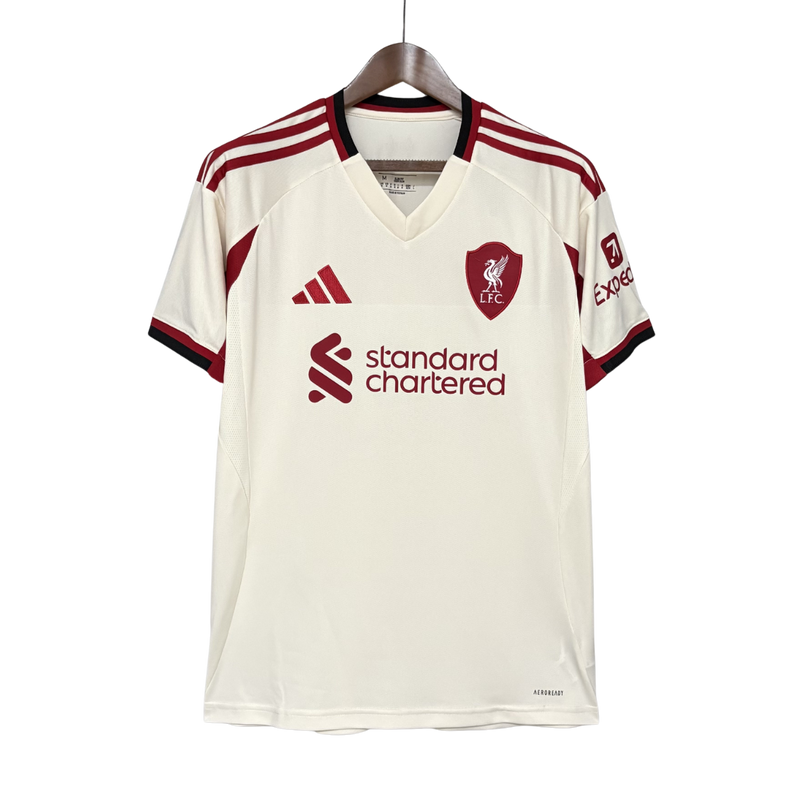 Camisa Liverpool Fora 25/26 - Branco e Vermelho